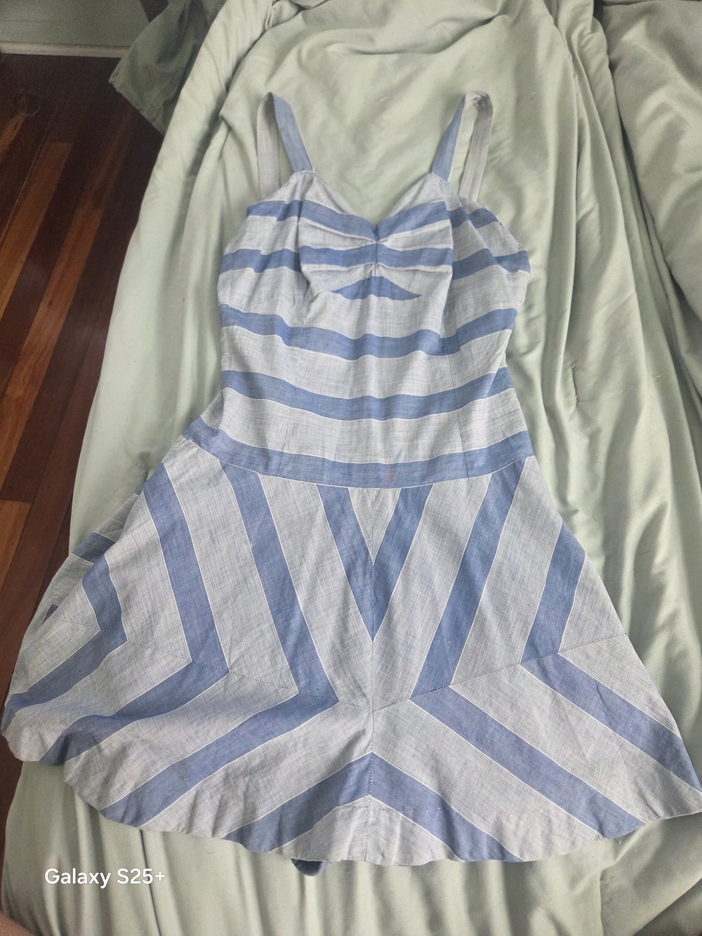 Authentic 1920s Vintage Striped Blue & White Swimsuit- Make a Cute Sundress